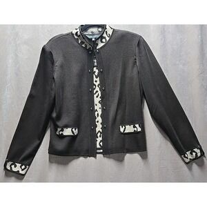 Ming Wang Brown Leopard Hazelnut Print Cream Coffee Studded Shell & Jacket S